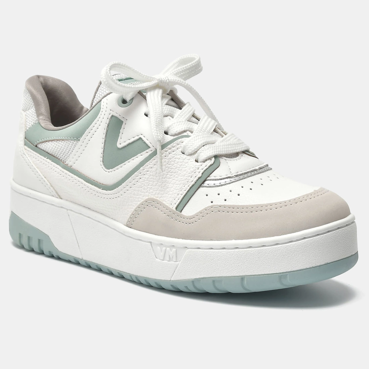 Tênis Casual Branco e Prata e Verde