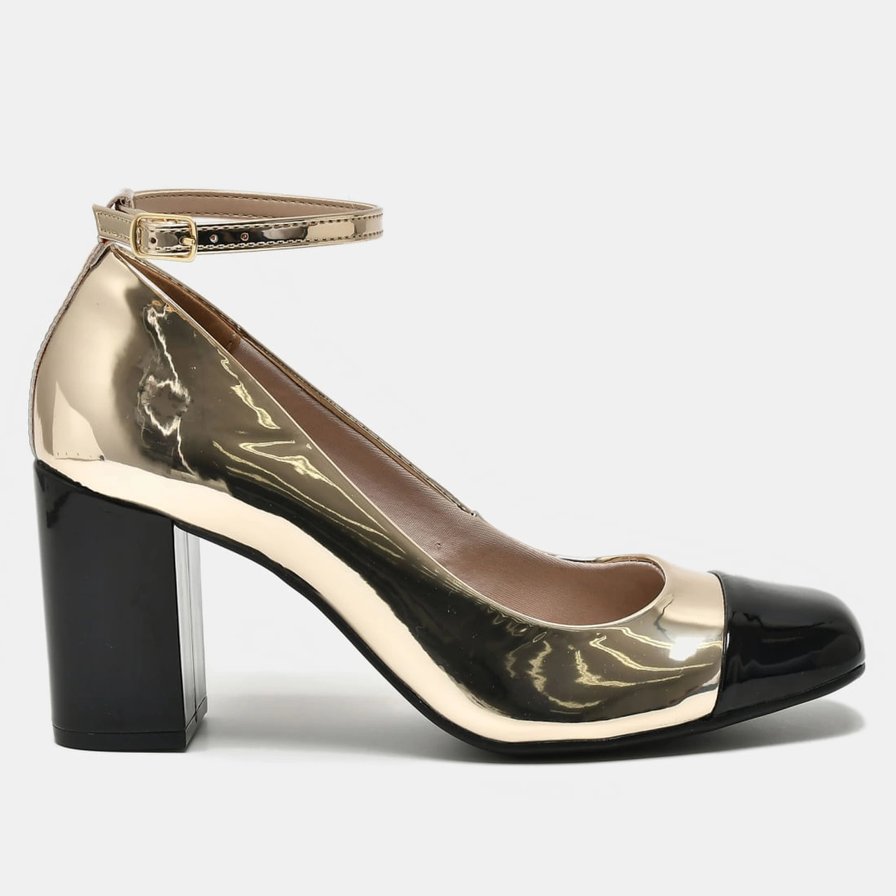 Sapato Scarpin Dourado e preto