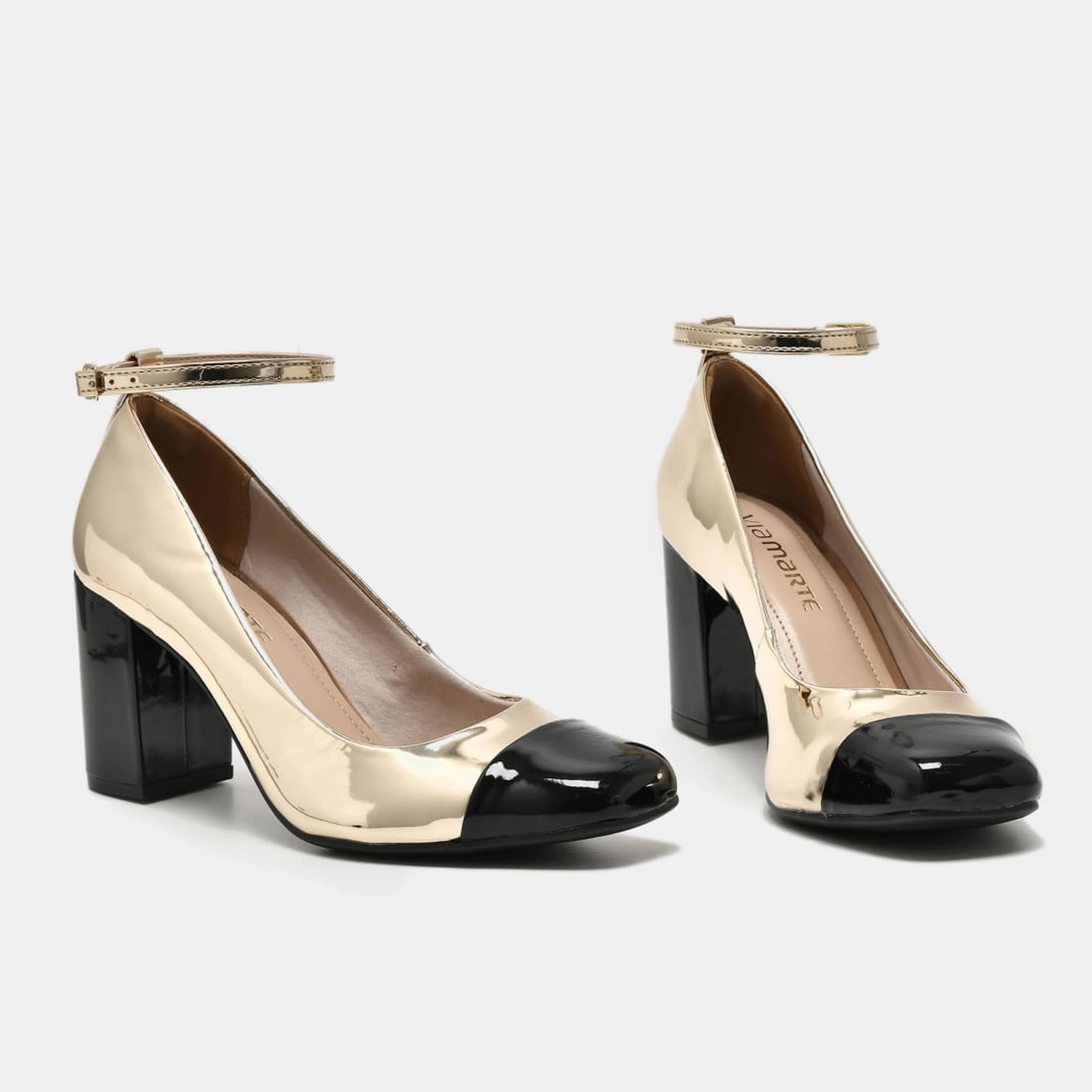Sapato Scarpin Dourado e preto