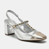 Sapato Slingback Dourado e prata
