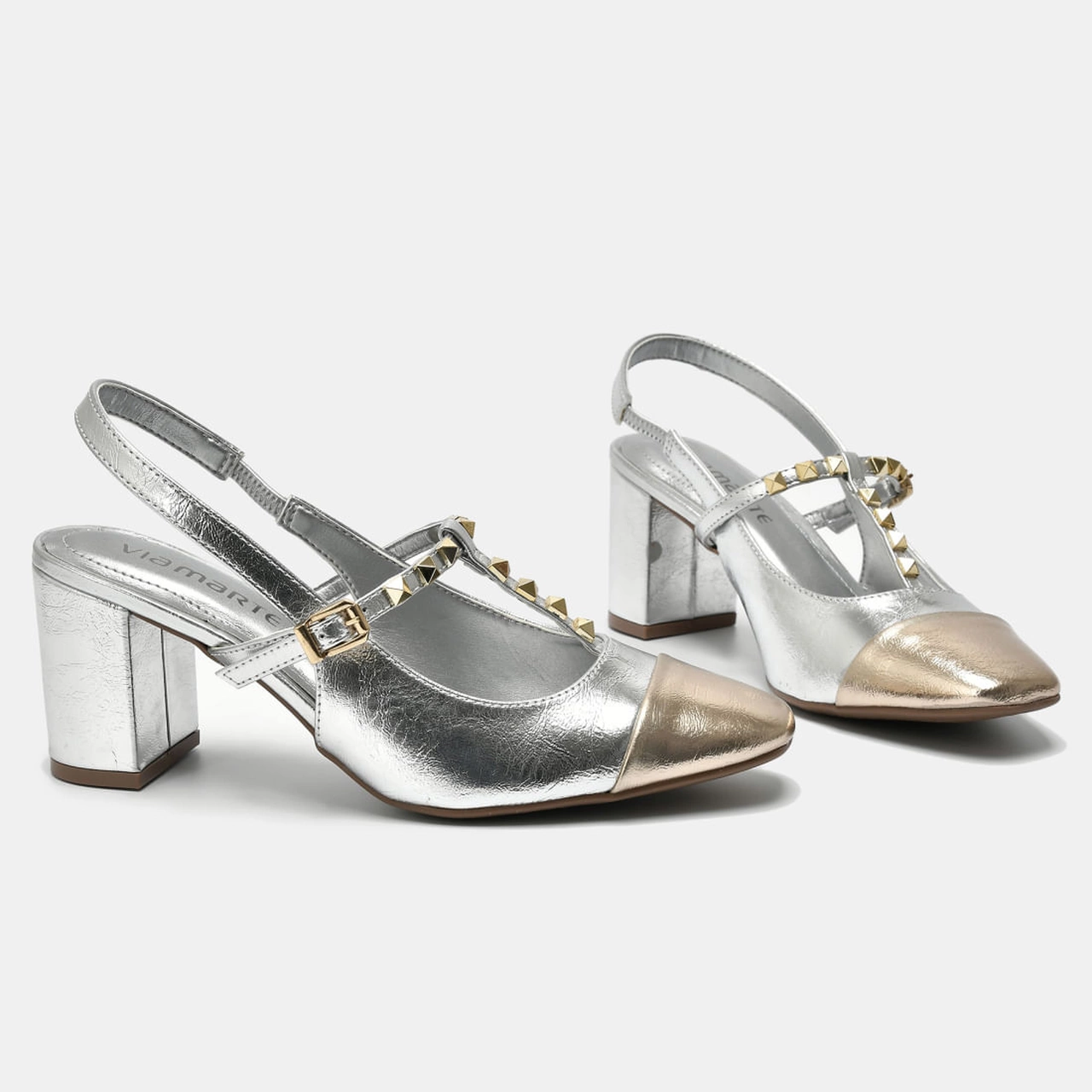 Sapato Slingback Dourado e prata