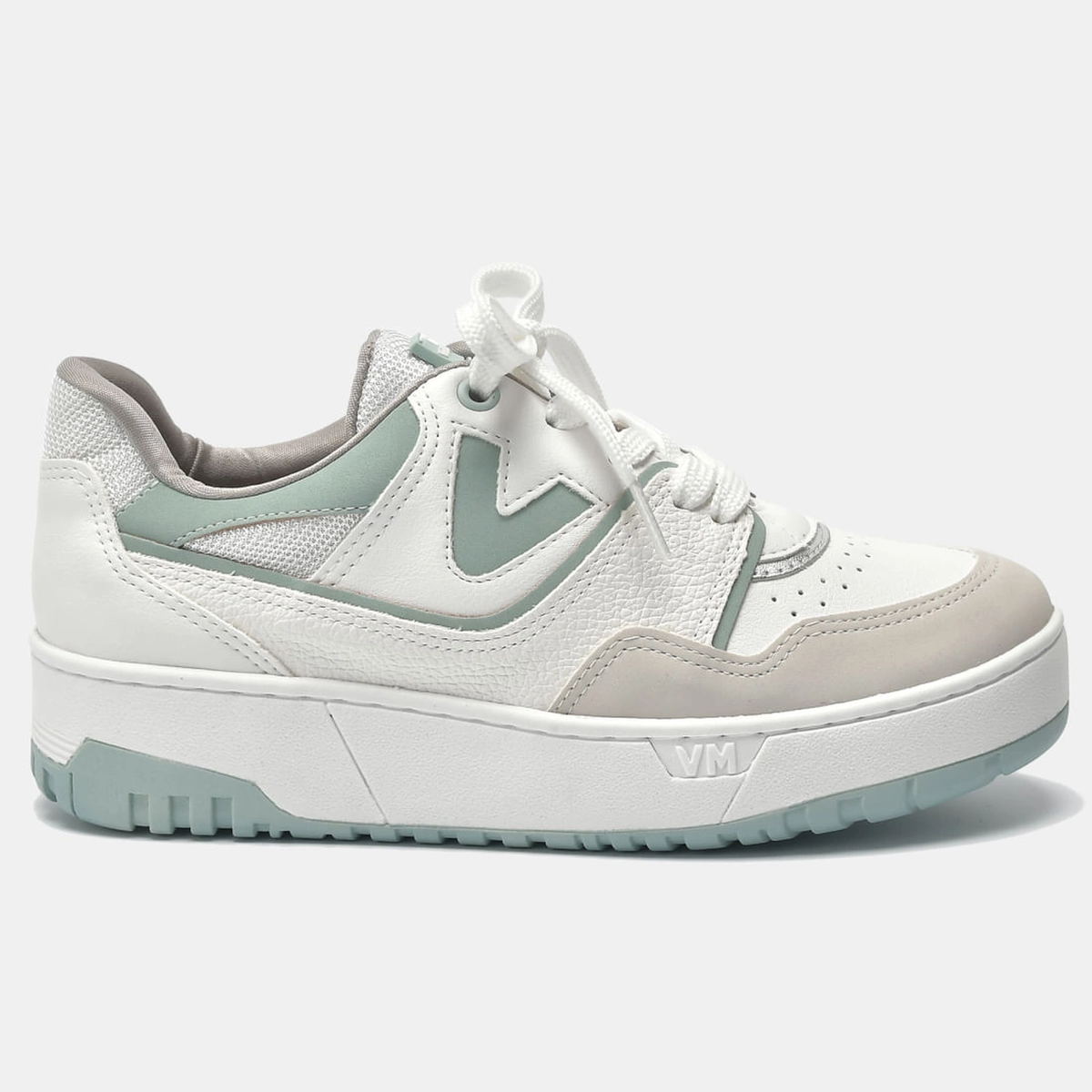 Tênis Casual Branco e Prata e Verde