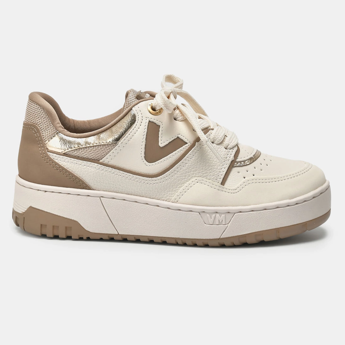 Tênis Casual Dourado e marrom e off white