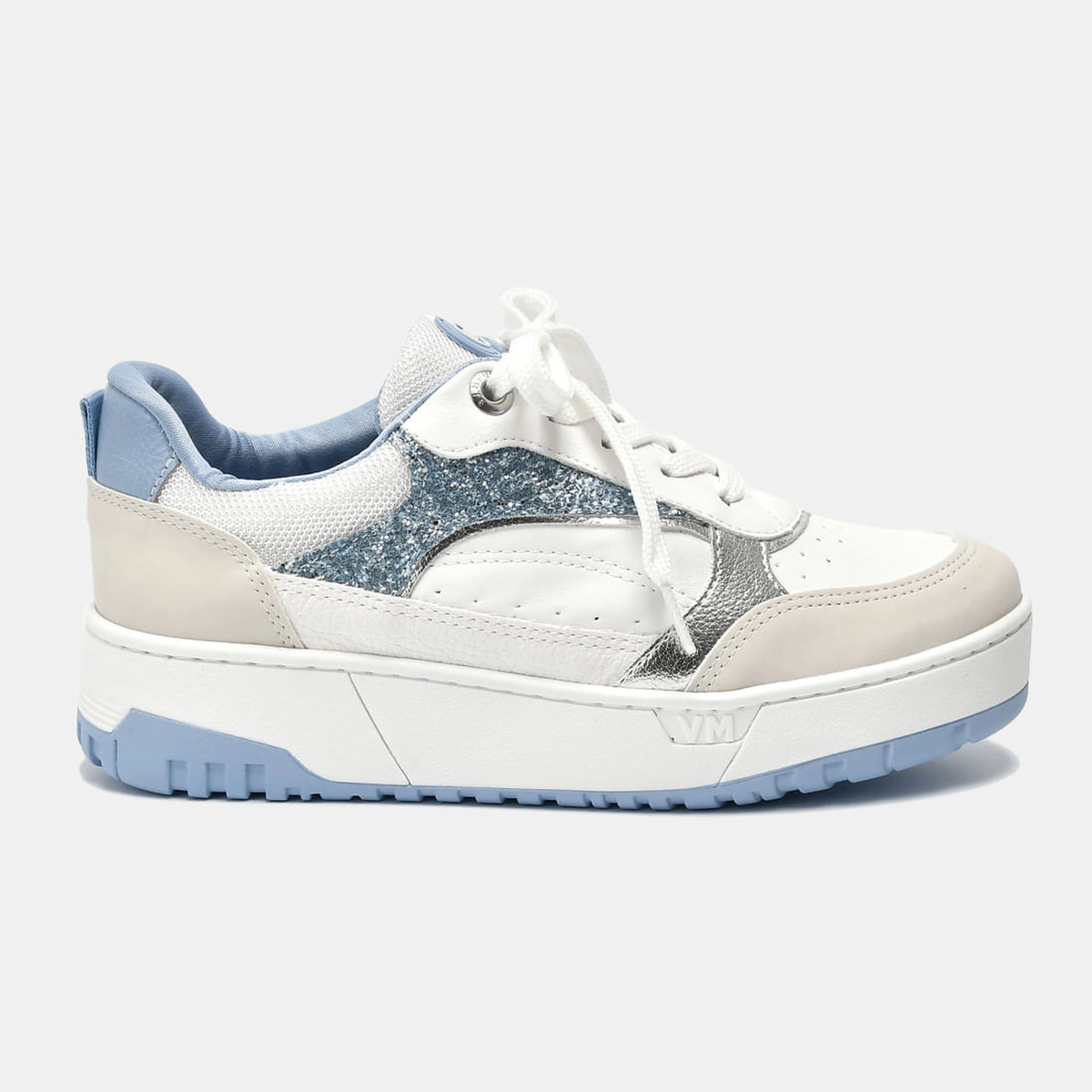 Tênis Casual Azul e bege e branco e prata