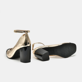 Sapato Scarpin Dourado e preto