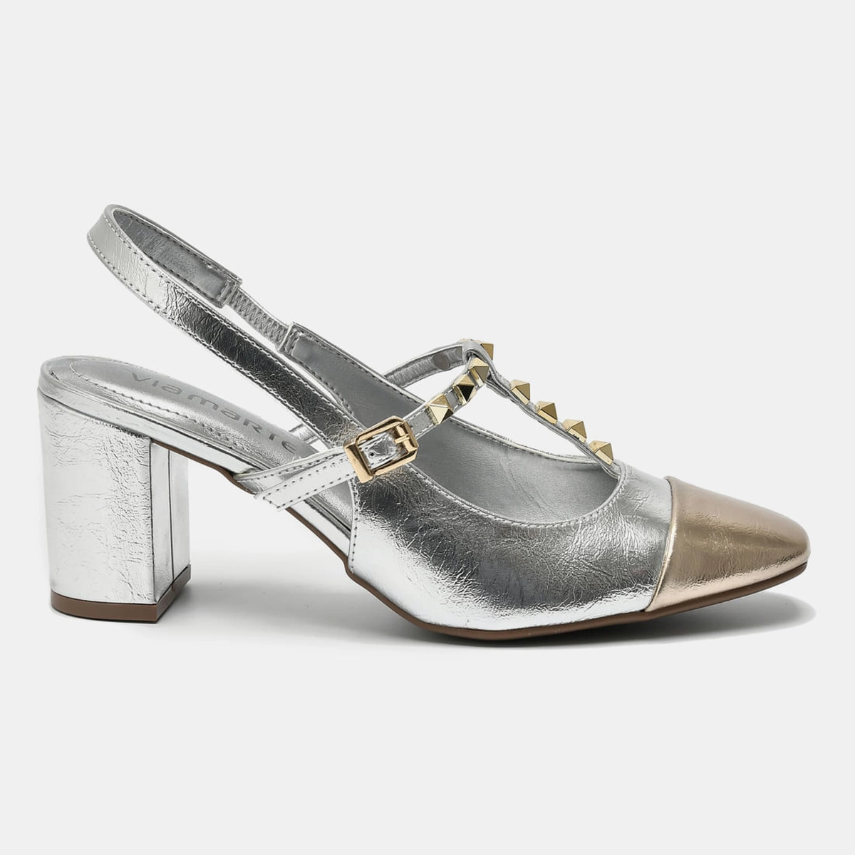 Sapato Slingback Dourado e prata